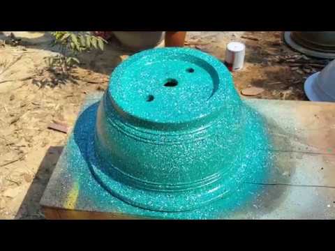 Cách sơn chậu kiểng giả đá màu xanh ngọc lục bảo - Bonsai pot with emerald-like paint