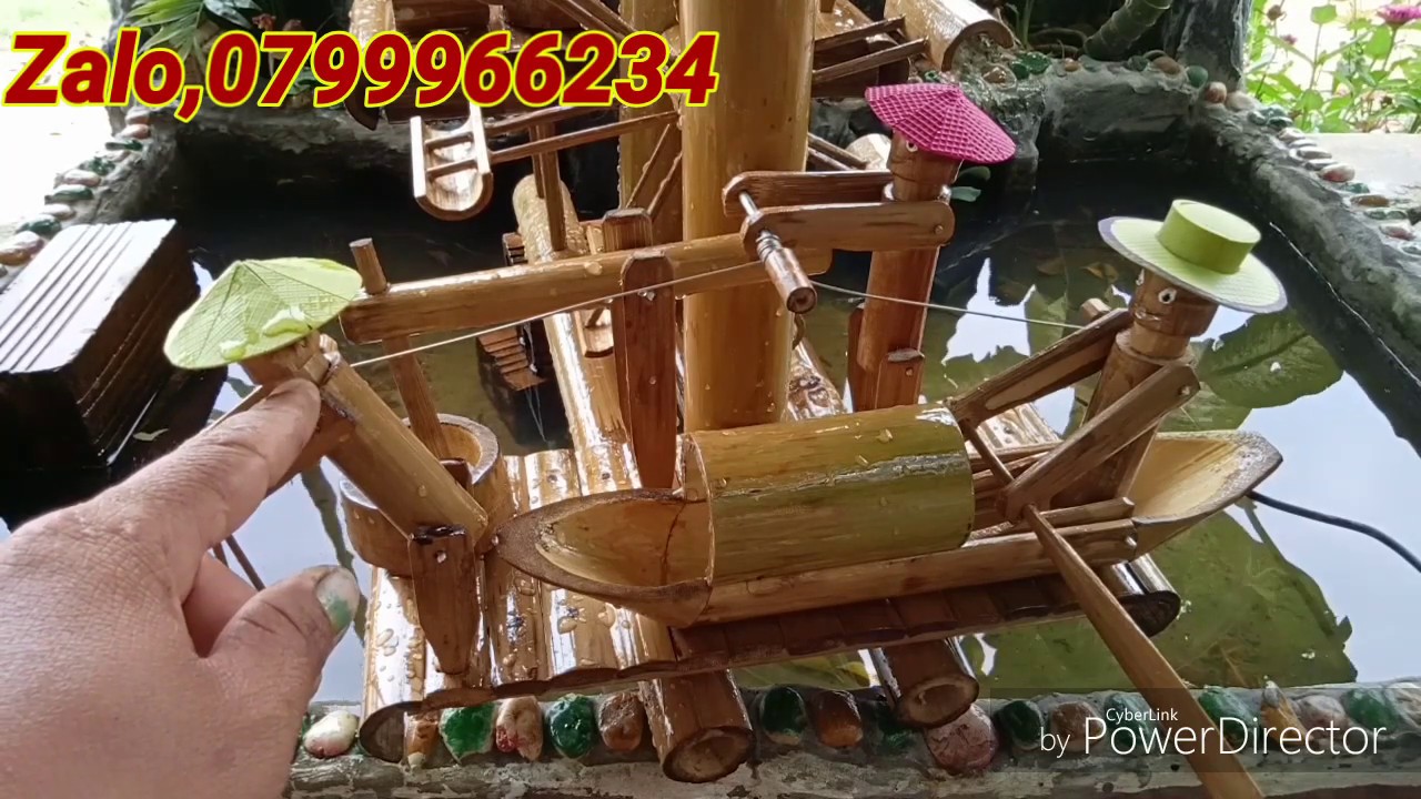 Tiểu cảnh ống tre, chèo thuyền xay bột,nom cá giã gạo,tiểu cảnh ống nhựa bamboo