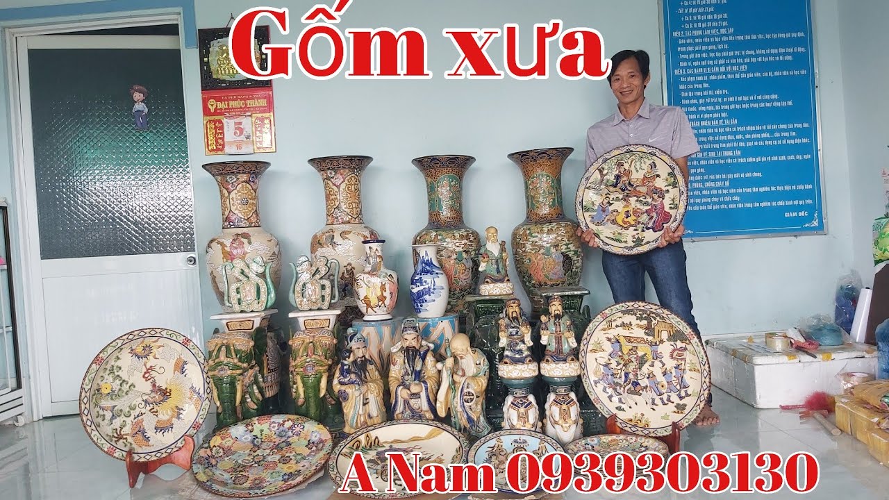 Gốm xưa Biên Hòa, Lái Thêu gồm nhiều loại : Đĩa, Bình hoa,voi ,,, gặp A Nam 0939303130